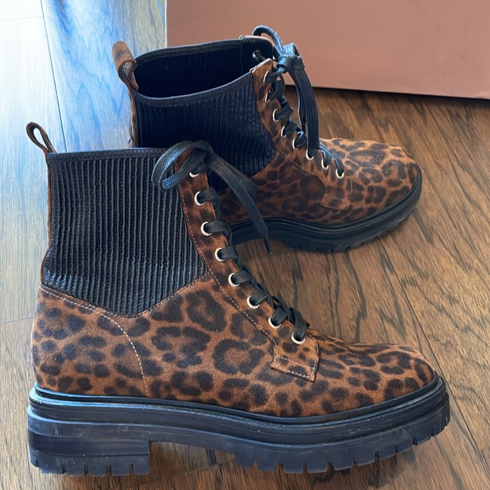 Gianvito Rossi Martis 20 Suede Leopard Print Combat Boots 38.5